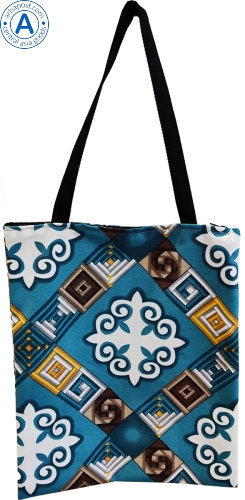 Altyn Adam bag made of fabric, blue with white tortkulak pattern