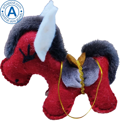 Zhibek Zholy donkey made of felt, red with brown saddle photo 2