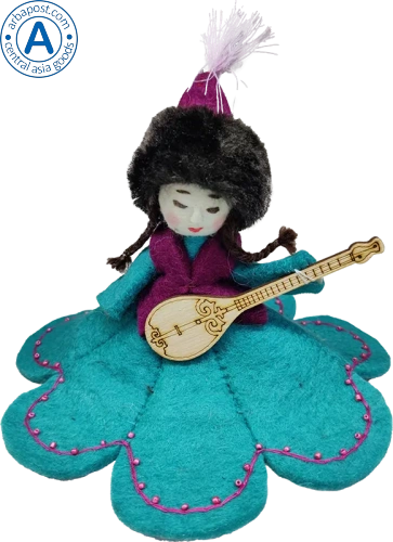 Altyn Adam doll, girl with dombra, blue