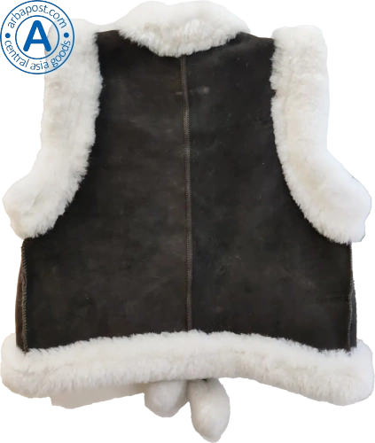Altyn Adam children's vest made of suede and fur, brown with white pattern on top photo 2