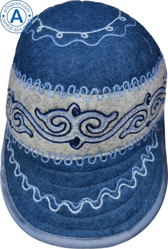 Altyn Adam cap made of felt, blue with kaz moyin light blue pattern