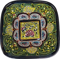 Altyn Adam plate made of ceramic, square, green-yellow