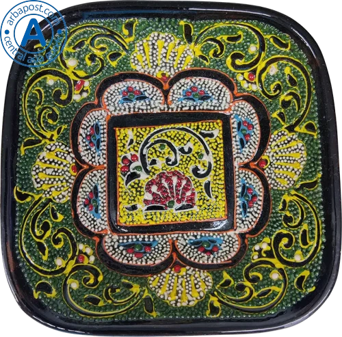 Altyn Adam plate made of ceramic, square, green-yellow