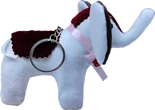 Zhibek Zholy elephant made of velveteen, white-dark red