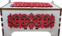 Altyn Adam storage box made of wood, rectangular, white with red wood pattern