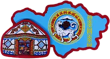 Altyn Adam magnet, Kazakhstan map, snow leopard and yurt