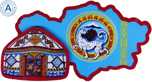 Altyn Adam magnet, Kazakhstan map, snow leopard and yurt