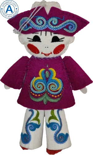 Altyn Adam doll of boy, hanging, violet-white