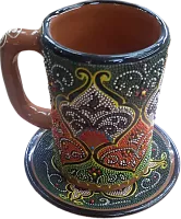 Altyn Adam mug and saucer made of ceramic, green-red-brown