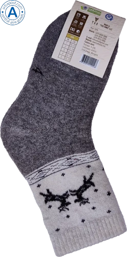 Todsocks kid socks made of wool, grey-white with black deer pattern