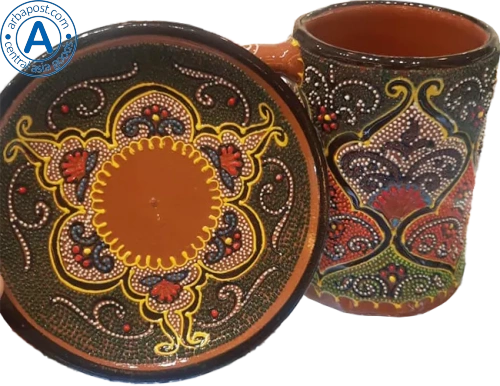 Altyn Adam mug and saucer made of ceramic, green-red-brown photo 3
