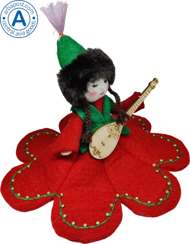 Altyn Adam doll, girl with dombra, red photo 2