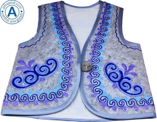 Altyn Adam children's vest and cap made of felt, grey with blue pattern photo 2