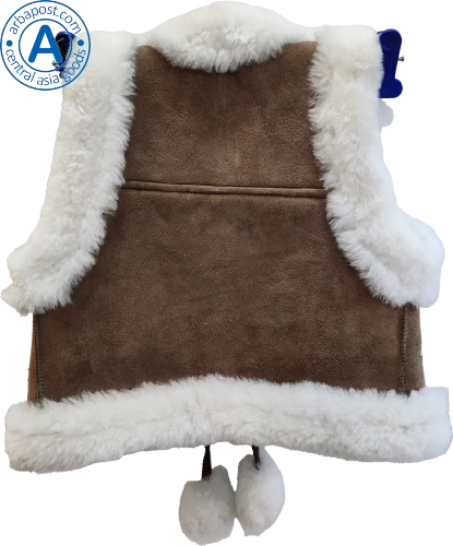 Altyn Adam children's vest made of suede and fur, brown with gold pattern photo 2