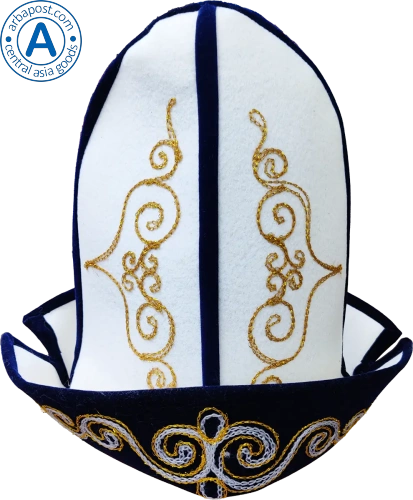 Altyn Adam cap made of felt, long with pattern, dark blue
