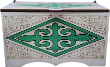 Altyn Adam storage box made of wood, rectangular, white with green pattern