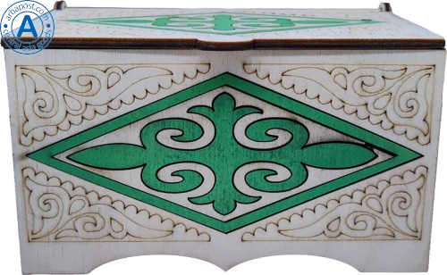 Altyn Adam storage box made of wood, rectangular, white with green pattern