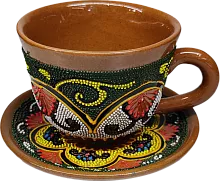 Altyn Adam cup and saucer made of ceramic, green-yellow-white