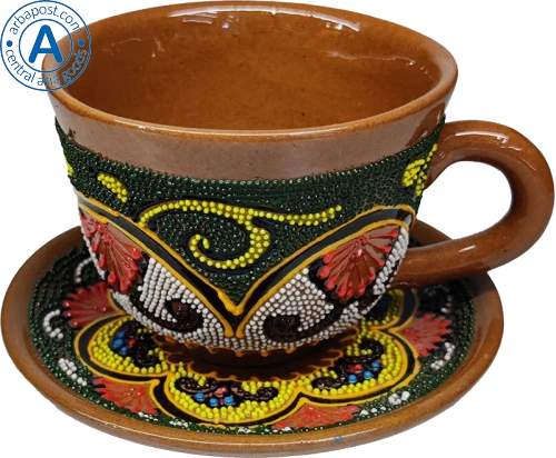 Altyn Adam cup and saucer made of ceramic, green-yellow-white