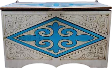 Altyn Adam storage box made of wood, rectangular, white with blue pattern