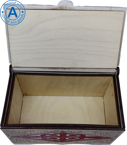 Altyn Adam storage box made of wood, rectangular, white with red pattern photo 3