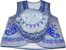 Altyn Adam children's vest and cap made of felt, grey with blue pattern