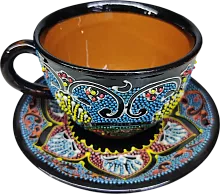 Altyn Adam cup and saucer made of ceramic, blue-black-yellow