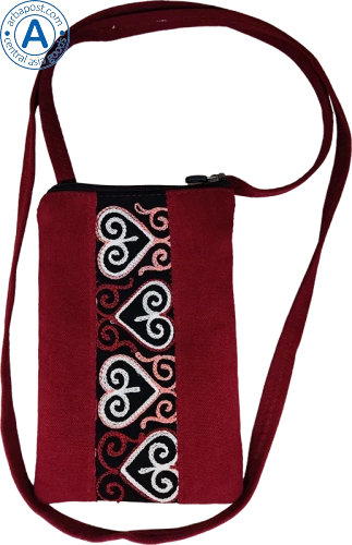 Altyn Adam bag made of fabric, red with white-red kyrykmuyiz pattern