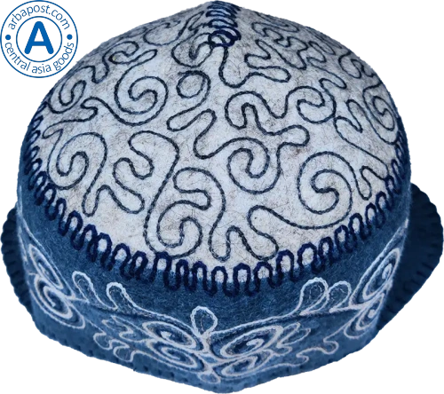 Altyn Adam cap made of felt, long, white top-blue bottom with white pattern photo 2
