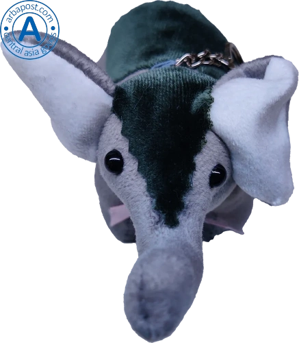 Zhibek Zholy elephant made of velveteen, grey-green photo 4