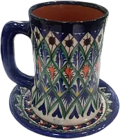 Altyn Adam mug and saucer made of ceramic, blue-orange-green