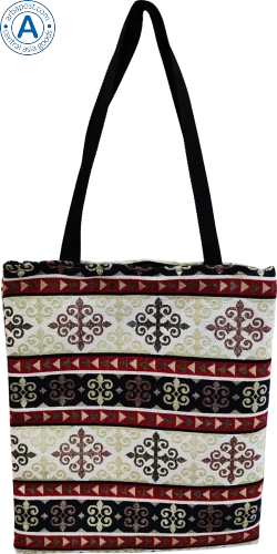 Altyn Adam bag made of fabric, white-black with red tortkulak pattern
