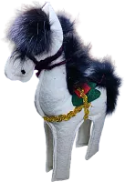 Zhibek Zholy horse made of felt, white with green saddle