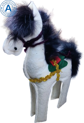 Zhibek Zholy horse made of felt, white with green saddle