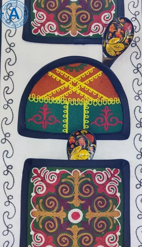 Altyn Adam picture made of felt, triple, green yurt-brown pattern photo 2