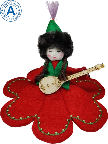 Altyn Adam doll, girl with dombra, red