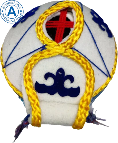 Altyn Adam yurt made of felt with gold threads, blue braid and pattern photo 4