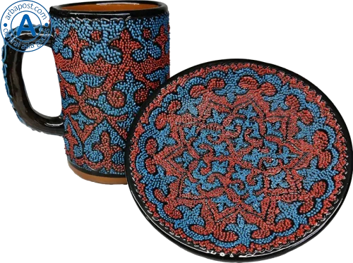 Altyn Adam mug and saucer made of ceramic, red-blue photo 4