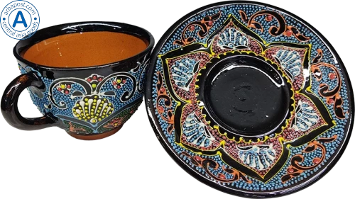 Altyn Adam cup and saucer made of ceramic, blue-black-yellow photo 4