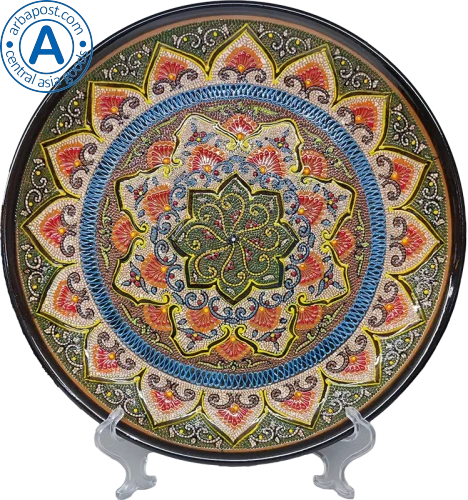 Altyn Adam plate made of ceramic, round, green-red-blue