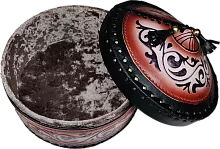 Altyn Adam storage box made of leather, round, black with red pattern