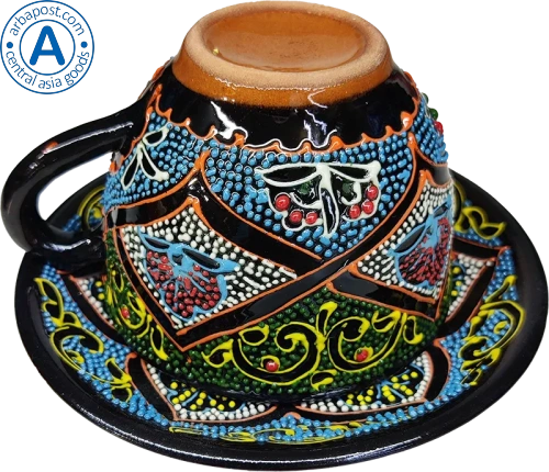 Altyn Adam cup and saucer made of ceramic, black-blue-green photo 3