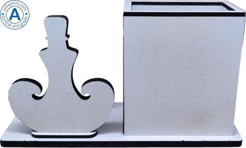 Altyn Adam figure made of wood, coat of arms and flask, white photo 3