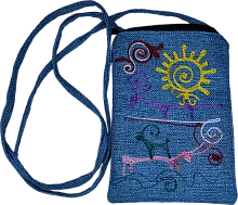 Altyn Adam bag made of fabric, blue with sun and rams