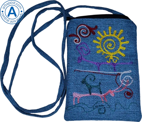 Altyn Adam bag made of fabric, blue with sun and rams