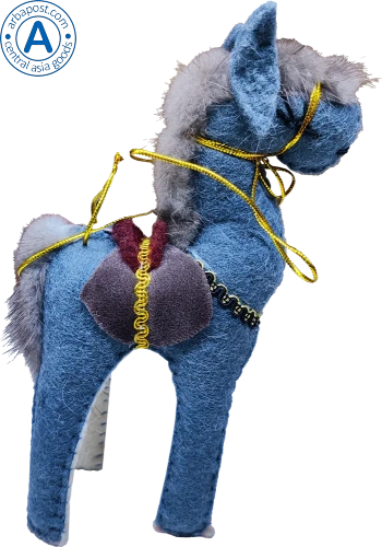 Zhibek Zholy horse made of felt, blue with dark violet saddle photo 2