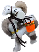 Zhibek Zholy camel made of felt, white-brown with orange bag