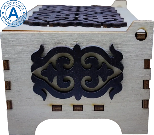 Altyn Adam storage box made of wood, rectangular, white with black wood pattern photo 4