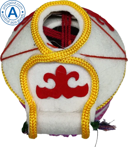 Altyn Adam yurt made of felt with gold threads, purple braid and pattern photo 2