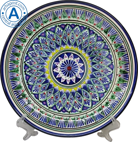 Altyn Adam plate made of ceramic, round, green-yellow, large